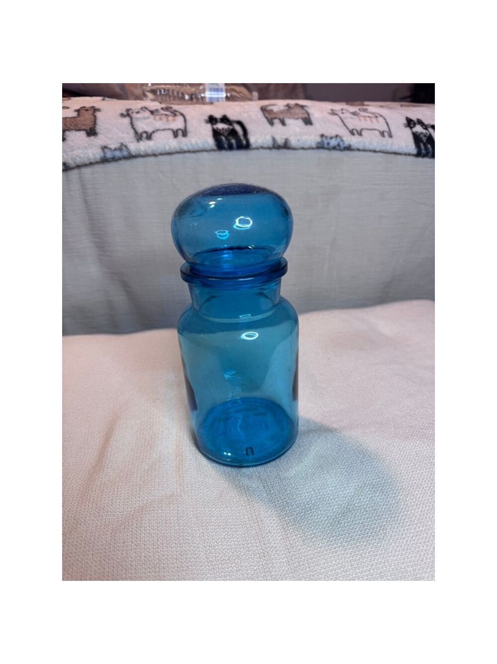Mid Century MCM Apothecary Canister Blue Bubble Glass Belgium Jars blue w/lid